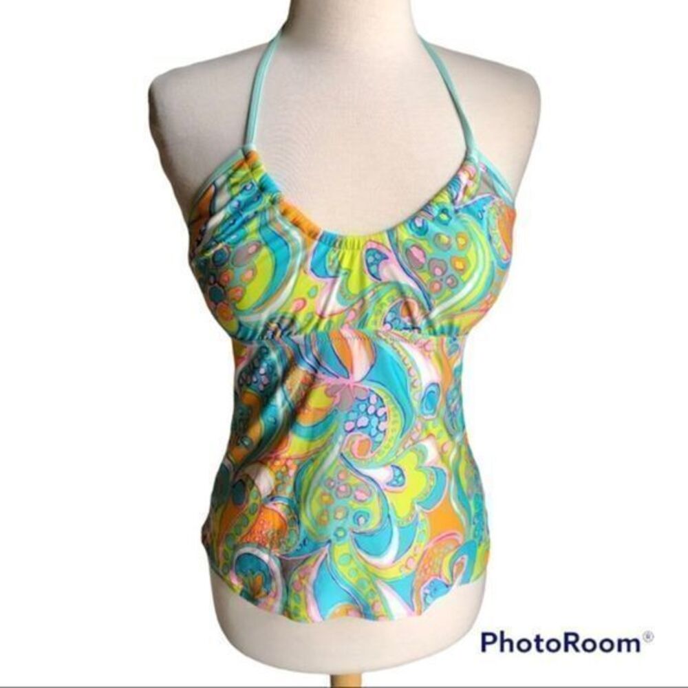 Trina Turk psychedelic‎ bright color swimsuit tankini top medium